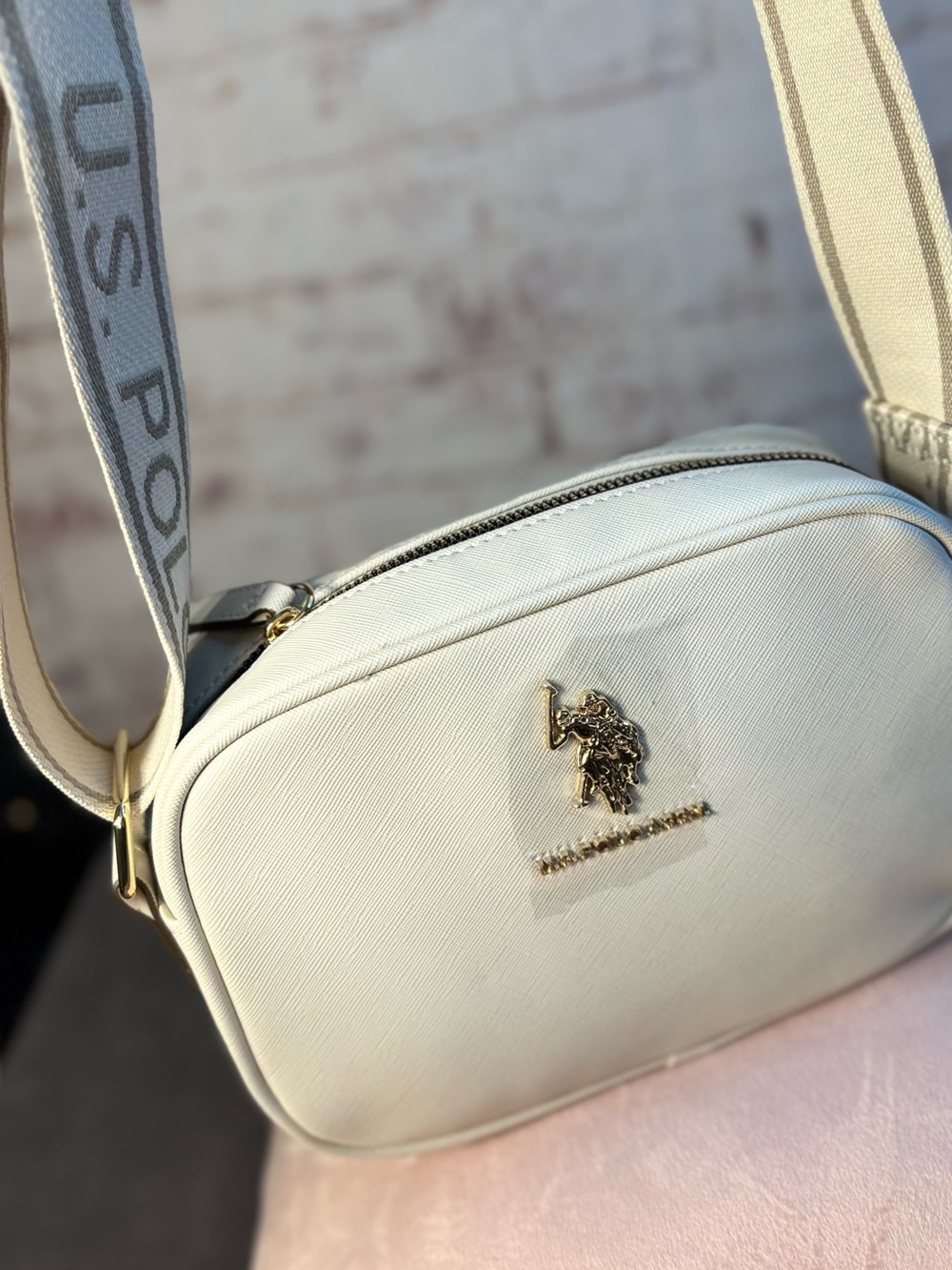 U.S. Polo Assn. Cream Saffiano Crossbody Bag with Wide Strap - Picture 10 of 16